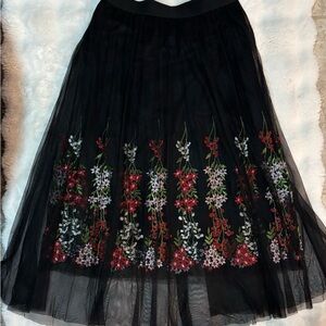 Moon Collection Black Skirt with Floral Embroidery